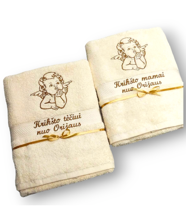 Siuvinėtas rankšluostis krikštynų progai (angeliukas)
